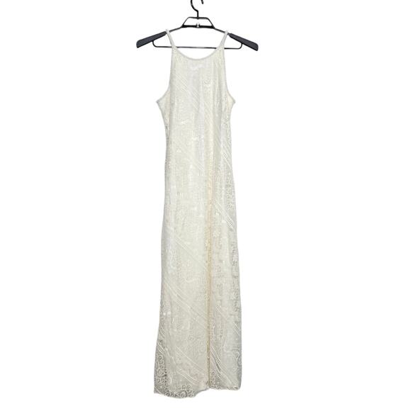 Vintage Cachet Maxi Dress Size 8 Lace Cream Sleeveless Beaded - Picture 1 of 5